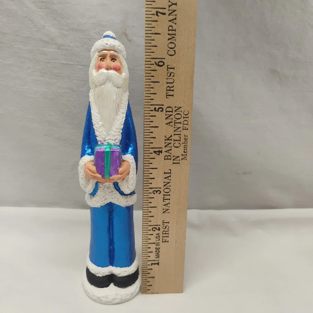 Vintage Folk Art BLUE Rustic Santa 6.5